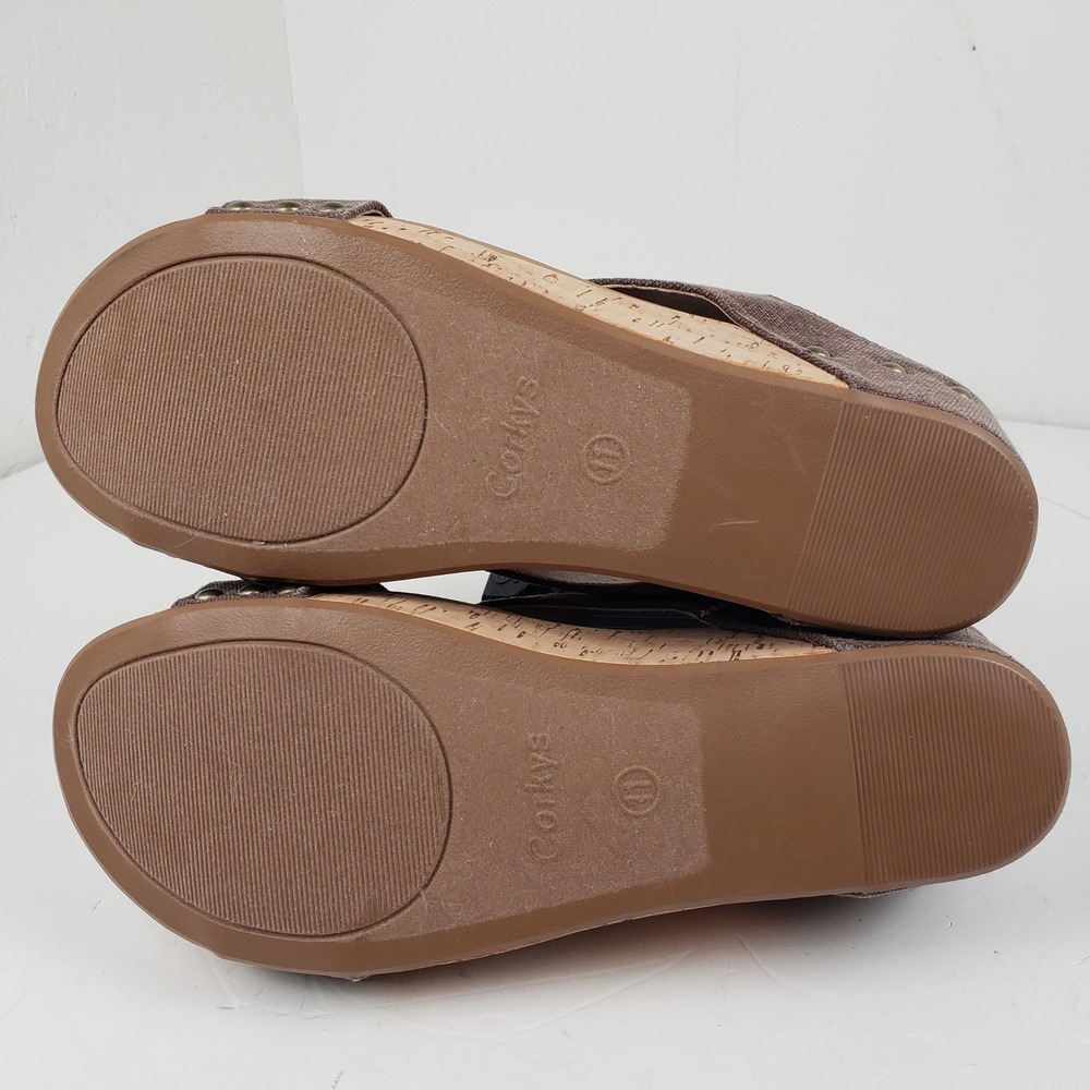 Corkys Carley Brown Canvas Wedge Sandals Slingback Platform Studded Womens 11 - Picture 10 of 10